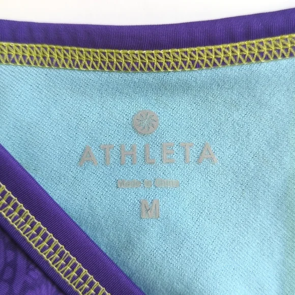 Athleta Contrast Stitched V-neck Cutout Racerback Swimsuit Bikini Top Purple M - Picture 6 of 10